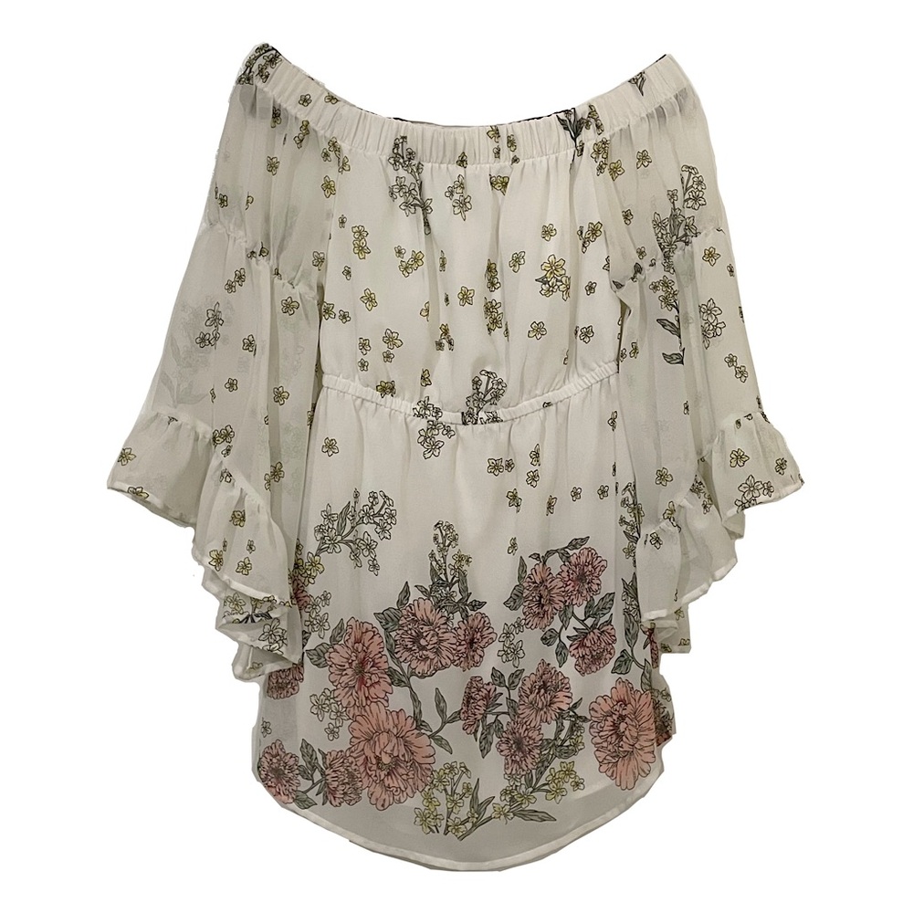 Indulge Off the Shoulder Flowing White and Floral Dress Size Small